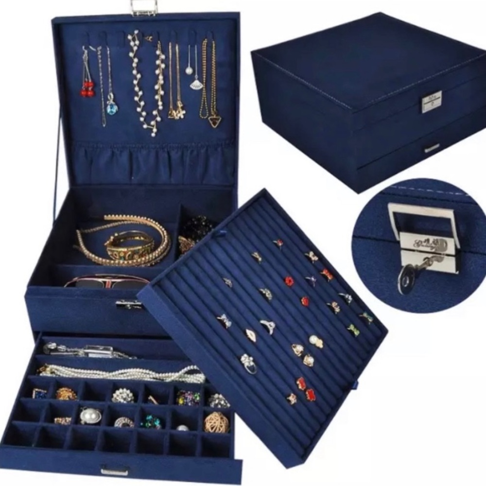 Feel Organized & Secure | 3-layer Extra Large Jewelry Organizer Box w/ Lock&Key